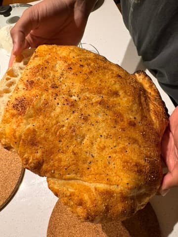 Pizza bread baked crust closeup